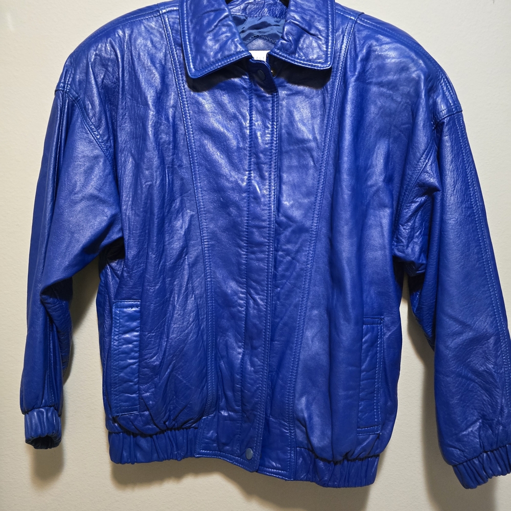 Vintage 80s Cobalt Blue Leather Jacket